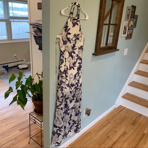 White and Navy Floral Maxi Dress - Picture 2 of 2